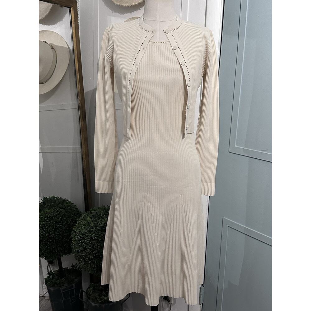 GUCCI A Line Ribbed Sweater Set Sleeveless Dress Size XS Beige